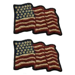 Waving Distressed USA American Flag Patch [2.75 X 2.0 inch- Iron on sew on -WF8] 2 Piece