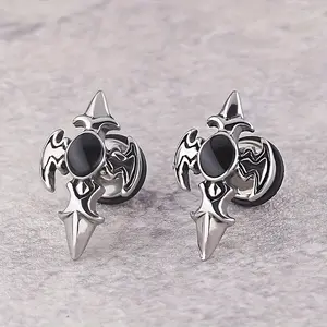 2 Pcs/pair Men Hip Hop Style Stainless Steel Cross Shelf Design Ear Studs Daily Wear Moissanite Earrings Handmade Witchy Jewelry