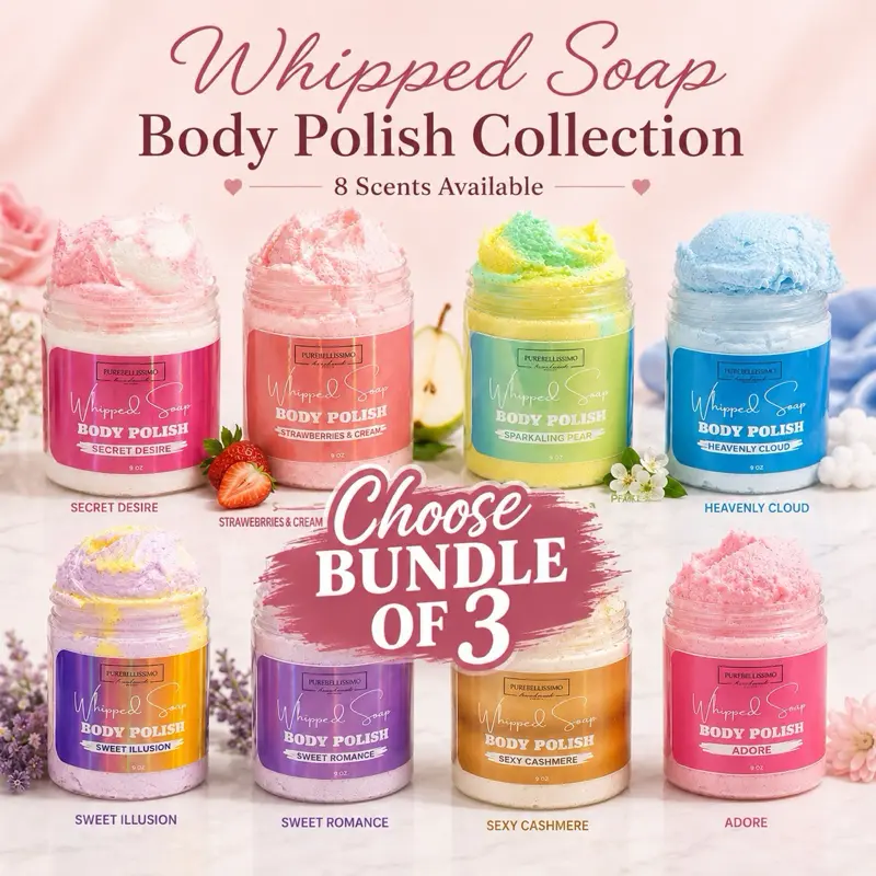 PureBellissimo Bundle of 3 Whipped Soap Body Polishes (9 oz Each)