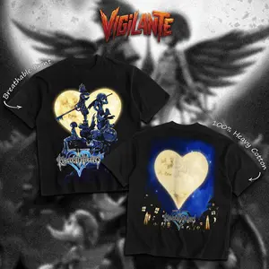 [VIGILANTE] Kingdom Heart Double Sides Heavy Cotton T-Shirt Vintage Gaming Graphic Tee Video Game Enthusiast Streetwear Clothing Gift for Men Breathable Printing