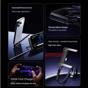 240w Fast Charging Data Cable with Phone Stand, 90° Bend Head, 360° Rotating, Multi-Angle Adjustment, Braided Cord for Apple iPhone 17