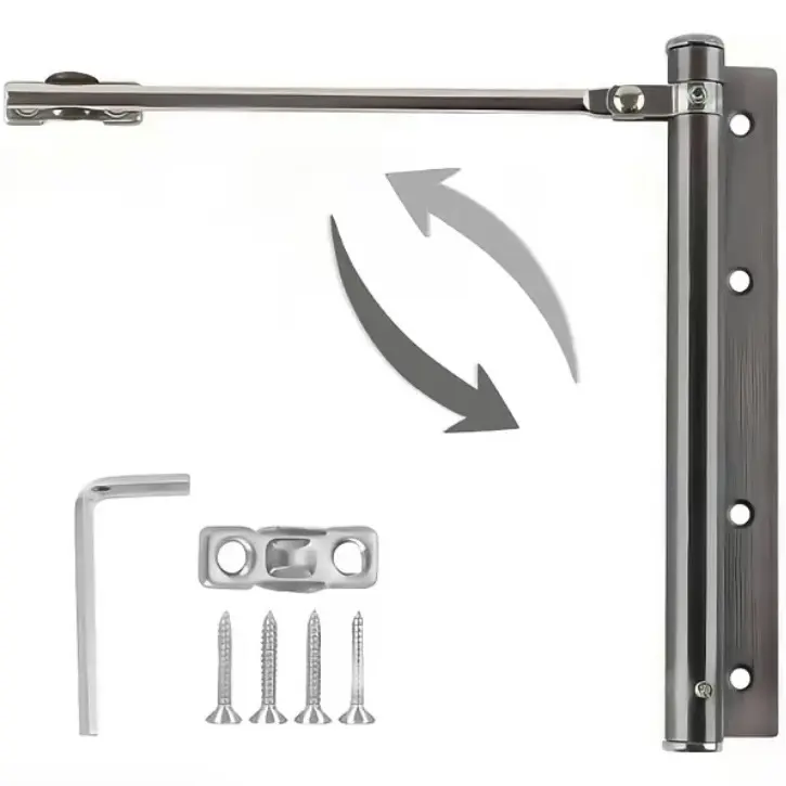 Zinc Alloy Steel Automatic Door Closer with Door Lever, Strength-Adjustable Hardware, Universal Installation, 150° Wide Opening Angle, Damage-Reducing, Includes Holder (BLACK)
