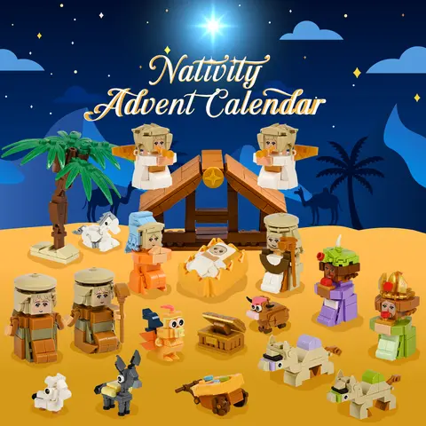 2026 Kids' Jesus Nativity Advent Calendar - 24 Mini Minifigures, 24-Pc DIY Assembled Building Blocks Kit, Animal Characters, Field Scene, ABS Collectible Assembly Blocks Set Buildable Blocks Kit, Christmas Gifts for Kids & Teen Boys