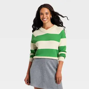 Women's Long Sleeve High V-Neck Pullover Sweater - A New Day