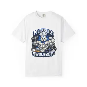 Pillsbury Swoleboy Muscle Mascot T-Shirt Gym Fitness Graphic Tee Heavyweight Garment-Dyed 100% Ring-Spun US Cotton Relaxed Fit