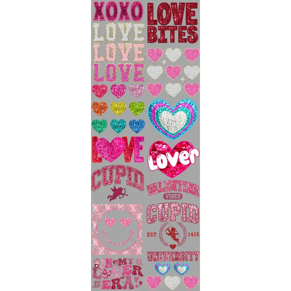 Valentine Sparkles DTF Transfers Gang Sheet 22” wide x 60” long DTF Gang Sheet