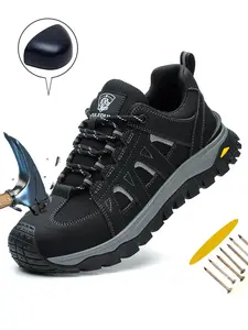 Steel Toe Shoes for Men Lightweight Breathable Comfortable Work Sneakers Anti-Punctur and Anti-smash Protective Shoes Slip Resistant Safety Work Sneakers for Construction Work & Daily Wear Steel Toe Trainers