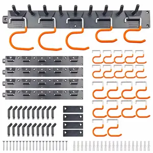 D ProTool Hub 64-inch adjustable storage system, wall-mounted hook tool manager, garden tool rack, black and orange