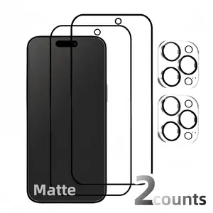 KAYKWONG'S Tempered Glass Screen Protector & Lens Protector, 2 Counts Anti-fingerprint Matte Screen Protector & Lens Protector, Phone Accessories for iPhone 11 12 13 14 15 Pro Max, Cover