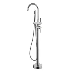 Brushed Nickel Rustproof Floor-Mounted Bathtub Faucet - Freestanding Tub Filler with High-Flow Swivel Spout, Bathroom Shower Head, Shower Arm, Handheld Mixer Tap and Easy Installation Kit