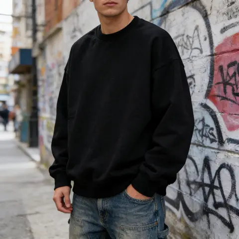 Holafish Men's Soft Light Fleece-Lined Unisex Crewneck Sweatshirt, Classic Round Neck Solid Color Tops, Comfortable Casual Basic Long Sleeve Pullover for Layering