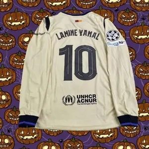 2025 26 Away Yellow Yamal#10 Long Sleeve Jersey Long Sleeve Soccer Jersey Fans Version