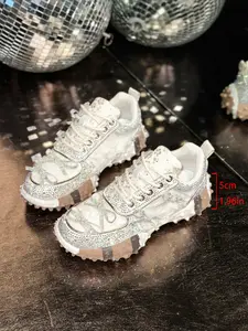 Women's Fashion Rhinestone Design Shoes, Lace-Up Comfortable Versatile Durable, Perfect for Various Events, Ideal Birthday Gift