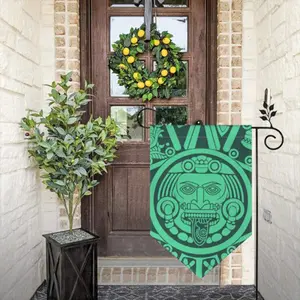 Aztec Mayan Sun Stone Garden Flag - Double Sided Green Mexican Culture Yard Banner, Outdoor Home Decor for 2026 World Cup & Cultural Celebration