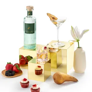 3 Pcs Acrylic Display Boxes Display Riser Cases 5 Sided Nesting Cube Organizer 4'' 5'' 6'' Acrylic Square Cube Base Riser Stand with Hollow Bottoms