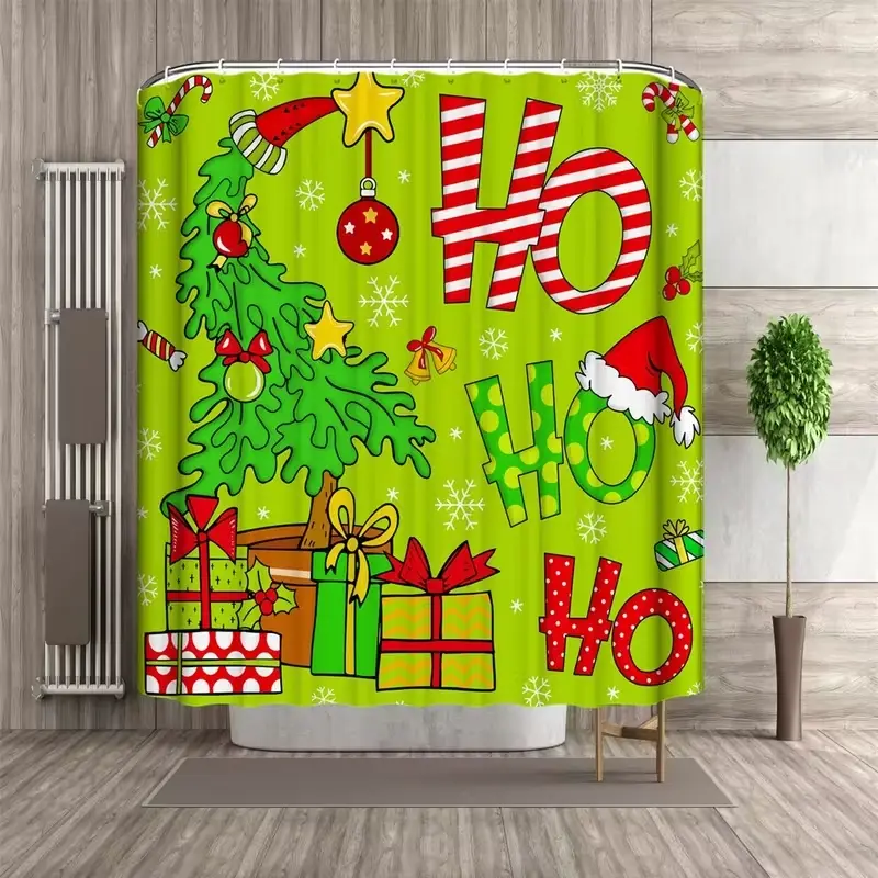 Christmas Shower Curtain, Gingerbread Man Pattern, Perfect for Bathroom Decor, Bathroom Decoration Accessories, Easy to Clean, Multiple Sizes Available, Includes Hooks