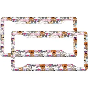 2 Pcs Car License Plate Frames for Women Men - 4 Holes Solid Aluminum Cartoon Cute Cat with Glasses License Plate Cover for Car Accessories for Women Men with Fasteners and Screws ﻿