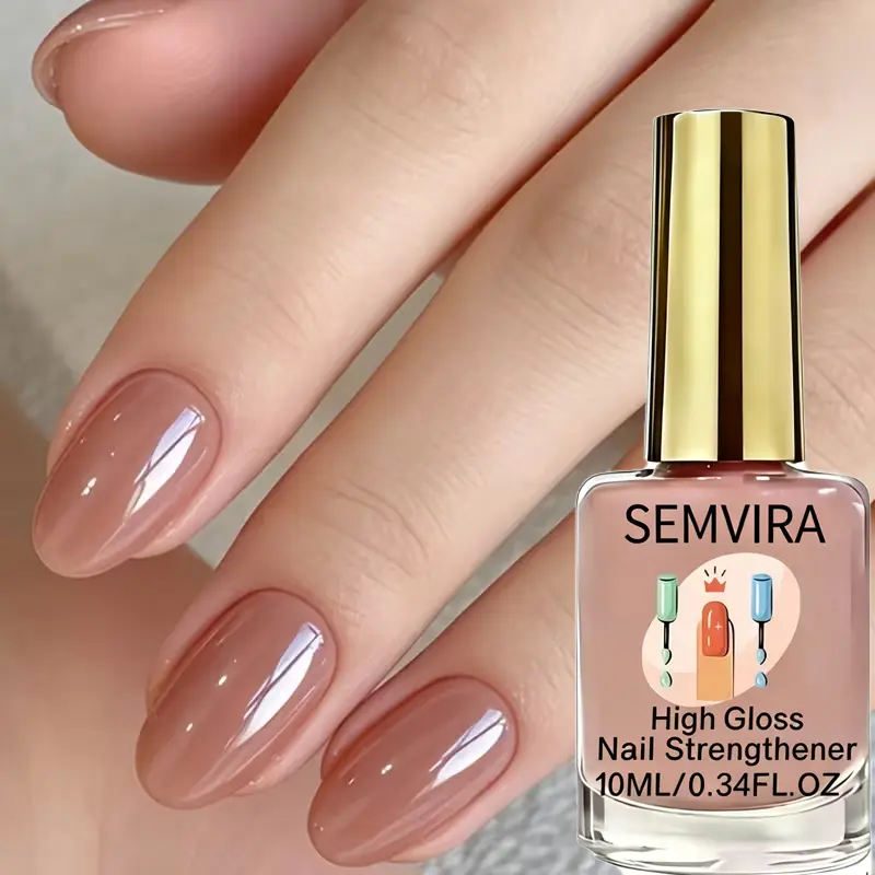 High Gloss Nail Enhancer Polish 10ML – Natural Elegant Nude Tone, Strengthening Formula for Weak & Brittle Nails