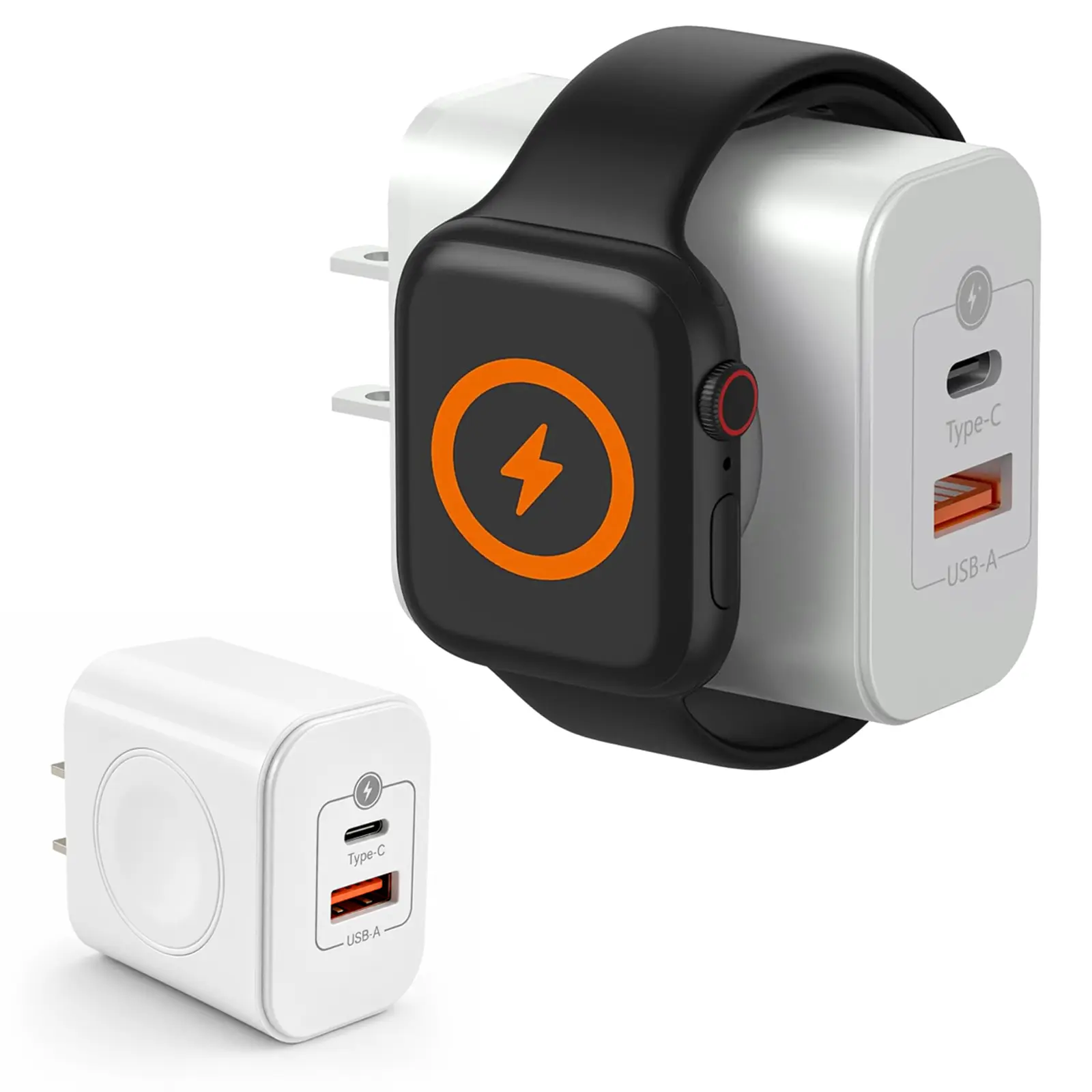 TechCharge Fast Charging Adapter - Type-C & USB-A Ports for Cellphone, Mobile Smartphone, Electronic Devices, Smartwatches (Chargers Type C Compatible)