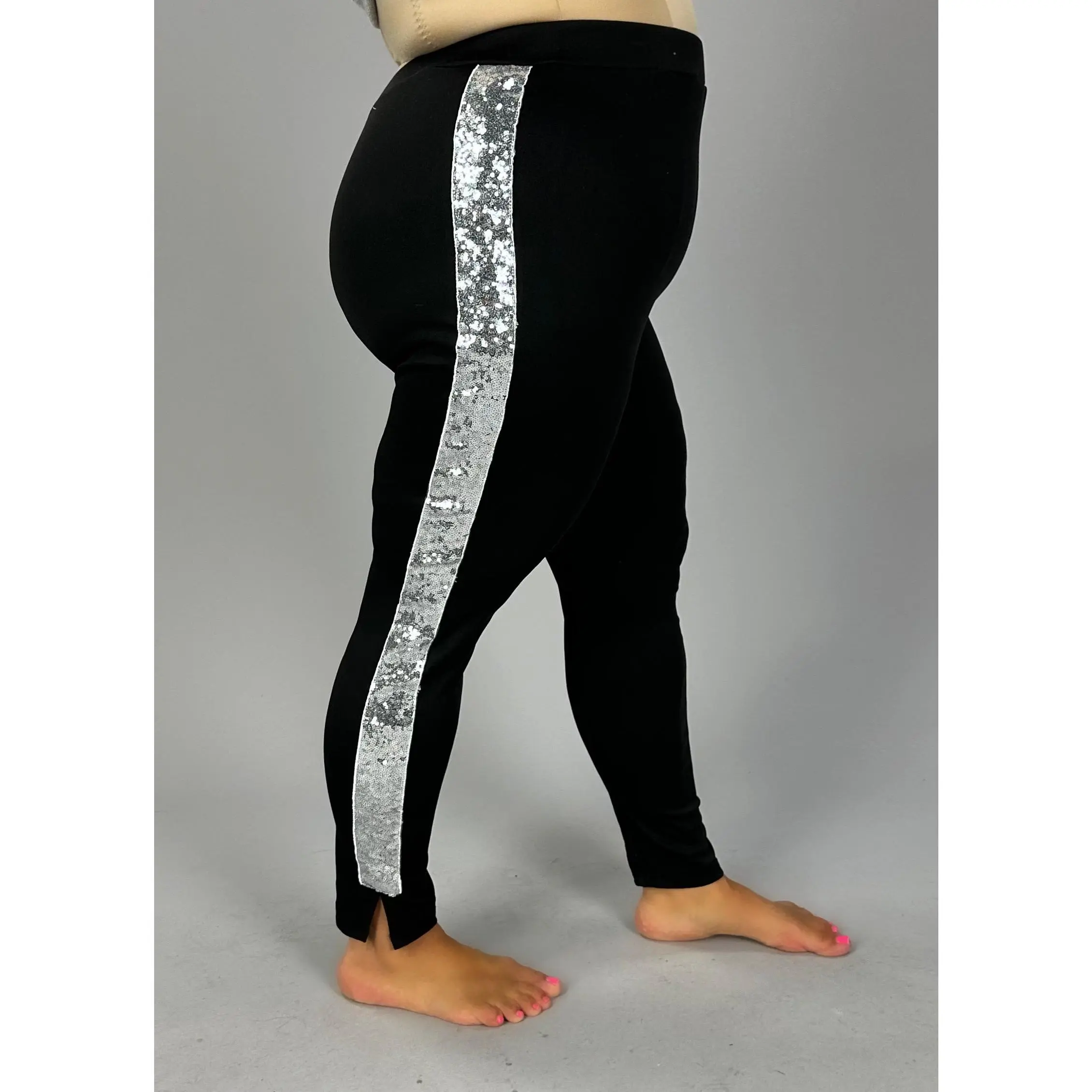 BT-U {Bold Tendencies} Black Pants w/Sequin Side Leg Stripe  CW EXTENDED PLUS SIZE 2X 3X 4X 5X