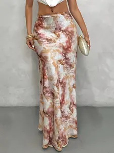 Women's Chic Halter Bodycon Midi Skirt - Tie-Dye Knit Polyester Fabric, Comfortable Elegant Fit, Stylish Womenswear Bottoms