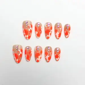 Orange in Orange! Naked color blending+rhinestone sniper spring/summer ins style oval armor, breathtakingly beautiful