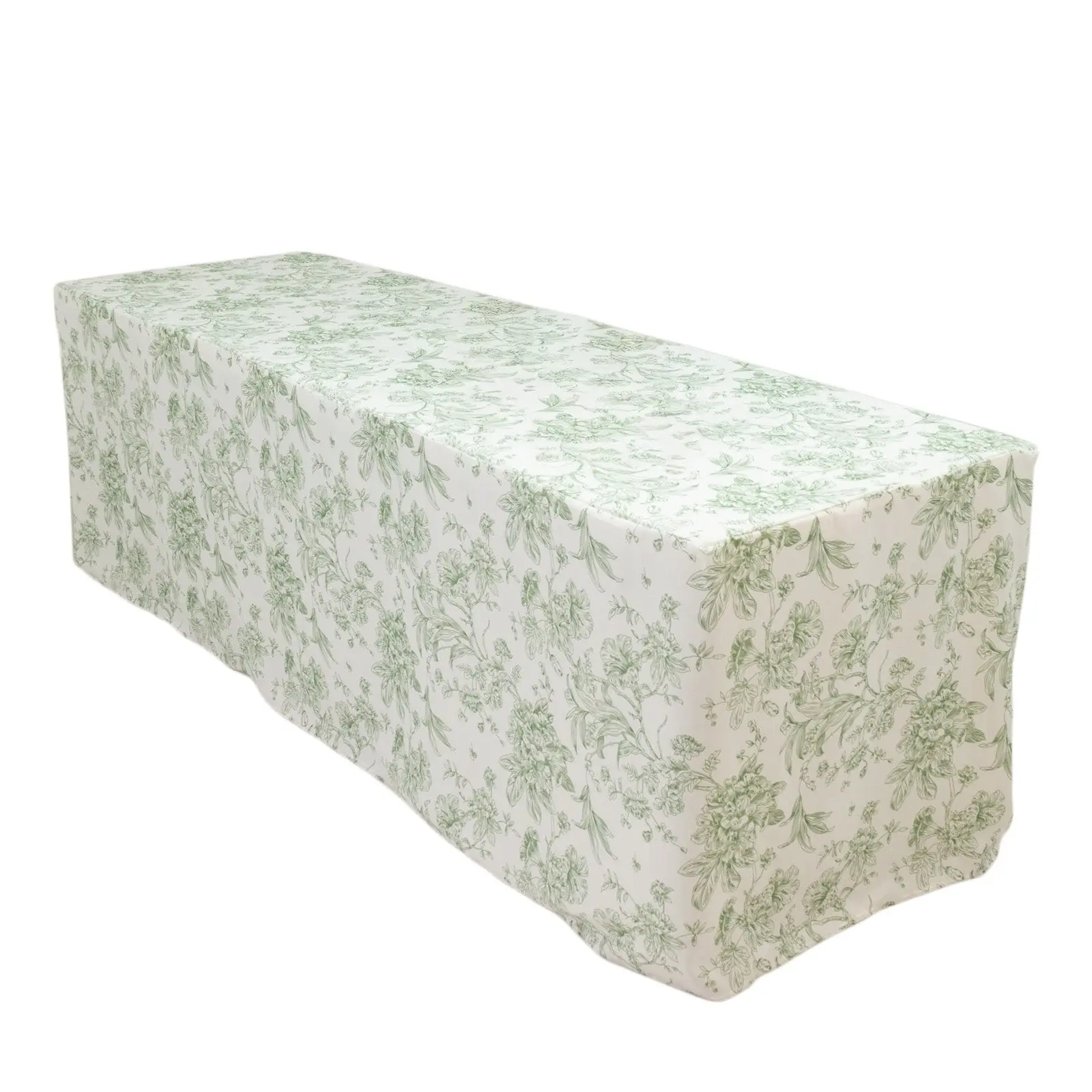 Dusty Sage Green & White Polyester Fitted Rectangle Tablecloth - 8ft Wrinkle-Resistant, Portable Outdoor Tablecloth for Wedding, Ceremony, Evening Banquet Tables, Portable Outdoor Tablecloths