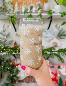 Snowflake 20 oz Dishwasher Safe Glass Can Cups