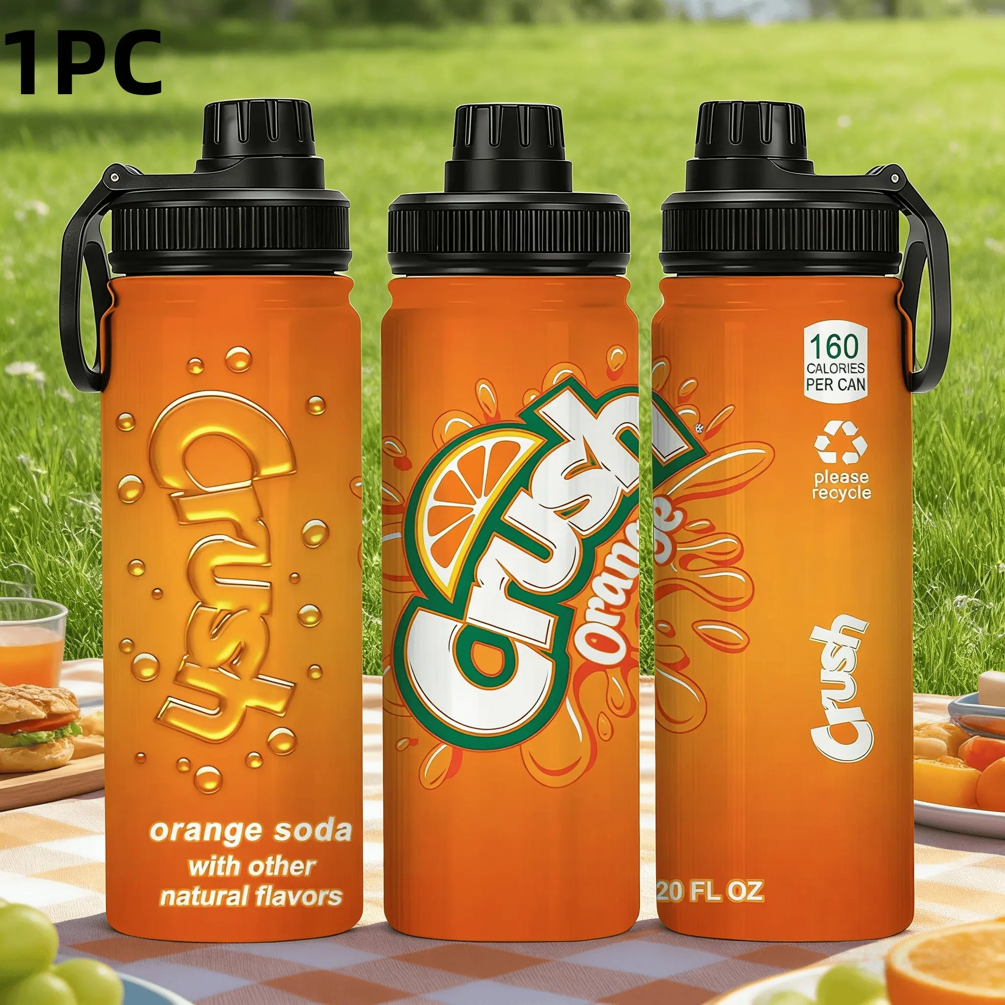 1pc 20oz Crush Orange Juice-themed Stainless Steel Sports Water Bottle - Retro Soda Style Portable Cold & Hot Beverage Cup with Handle - Outdoor Use - A Delightful Gift for Vintage Soda Enthusiasts - Leakproof Water Bottle