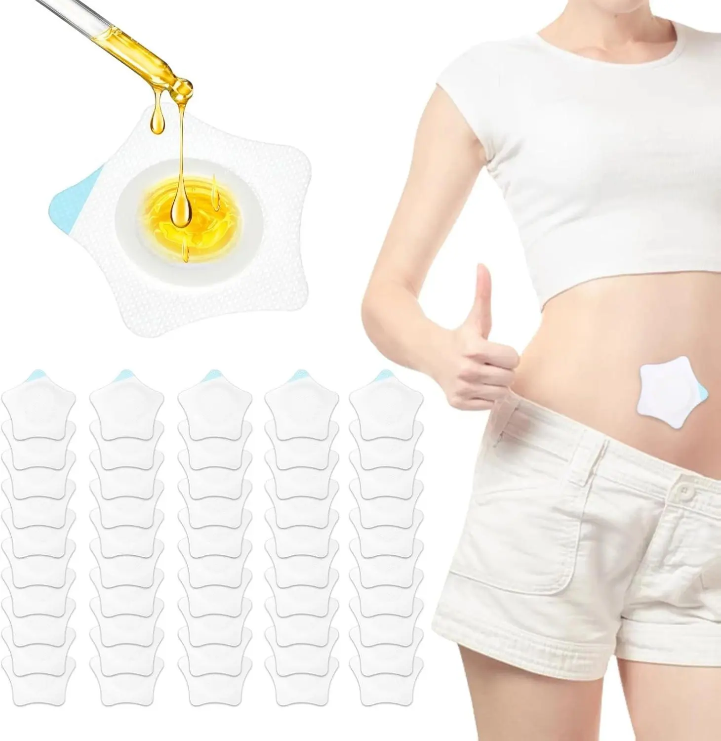 50Pcs Castor Oil Patches, Self-Adhesive Belly Button Blank Pack Wrap Anti-Leakage Acupoint Patch Disposable Spunlace Cloth Castor Oil Pack Pads Highly Absorbent Cover Compress Patches No Wash