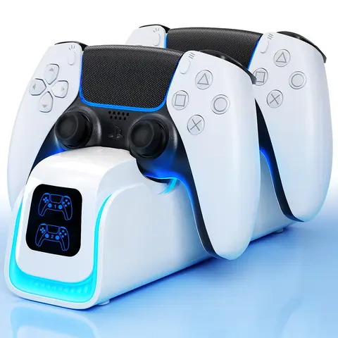 Ponkor PS5 Dual Controller Fast Charging Dock - Type-C PS5 Accessories, Copper Game Peripherals, 2-Controller Simultaneous Charging, 6 RGB LED Light Modes, Overcharge Protection, Overheat Guard, DualSense & DualSense Edge Compatible, Manufacturer Warranty
