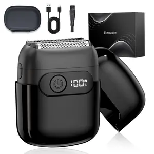 KOMINGDON Mini Portable Electric Shaver (with storage bag); features a floating three-head design; IPX7 waterproof for all surfaces, supports dry and wet use; USB‑C charging port, close contact with skin, low noise, fast shaving.