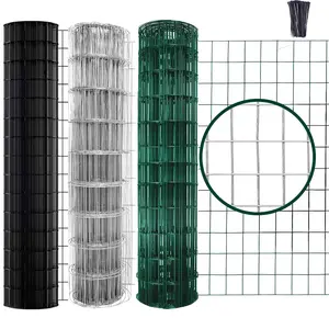 Black/Green PVC Coated Welded Wire Fence 36 Inch X 50 Foot, 2 Inch X 3 Inch 14GA, Garden Border Fencing Roll Vinyl Coating Metal Wire Mesh Hardware Cloth For Yard Vegetable Plant Protection, 100 Zip Ties