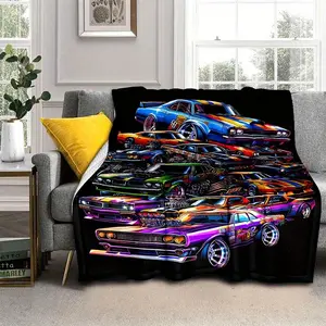 1pc Colorful Racing Car Blanket - Lightweight Flannel Throw For Sofa, Bed, Travel, Camping, Livingroom, Office, Couch, Chair, And Bed - Digital Printing Fleece Blanket With Soft And Warm Flannel Fabric