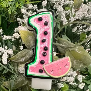Watermelon Birthday Candle. One melon Birthday Candle. Two melon Birthday Candles.