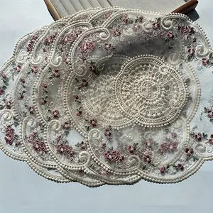 4/6pcs European Vintage Lace Embroidered Table Placemats, Polyester Woven Rectangular Decorative Mats, Hand Wash Only, Photo Prop Decor
