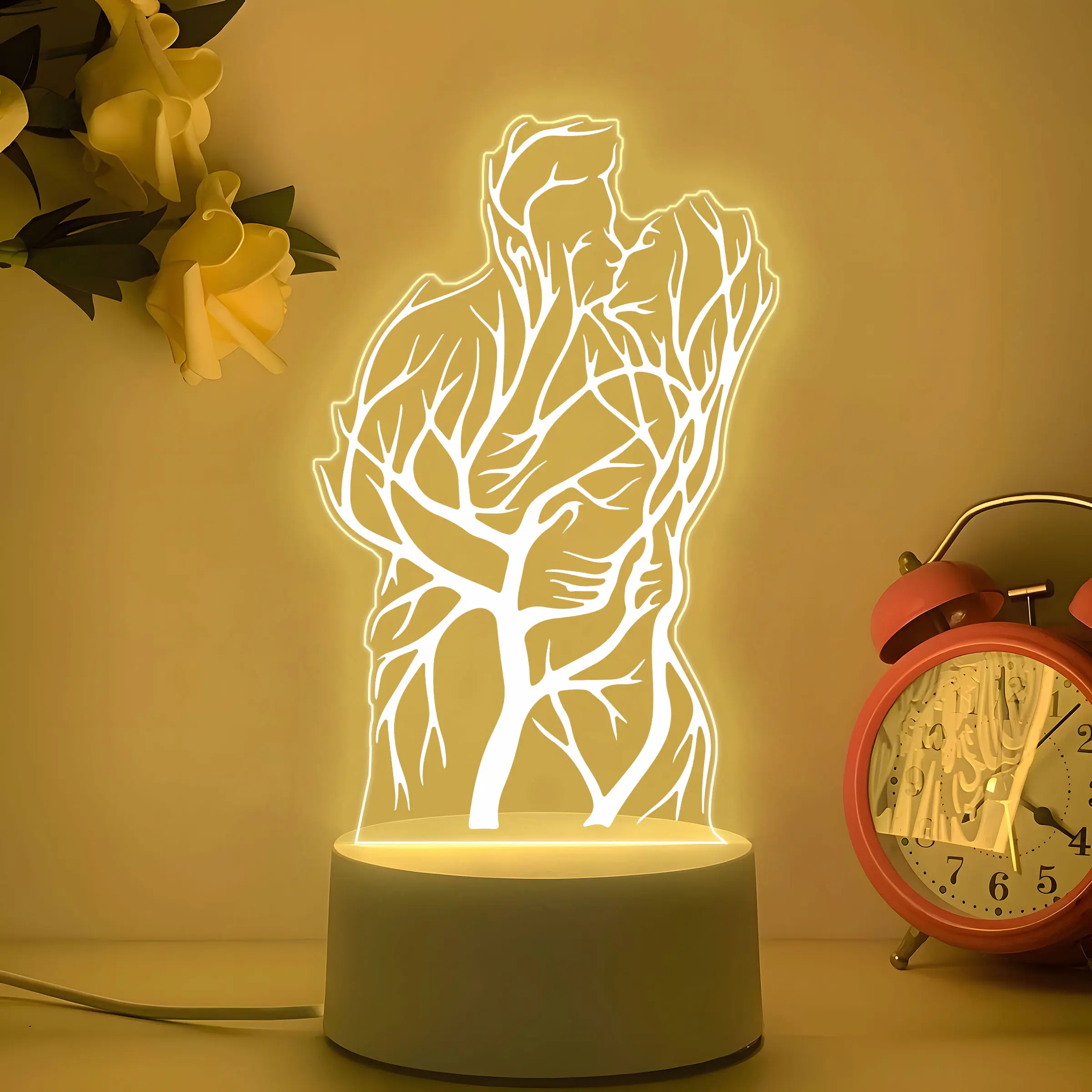Acrylic Decorative Night Light, Abstract Couple Hugging Design, USB Plug-In Single Color Warm Light, Creative Desktop Lamp