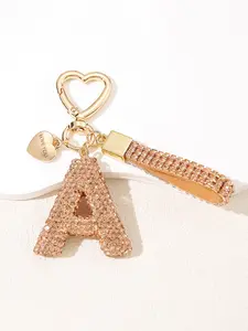 Champagne Color Soft Clay with Rhinestones, Cute Heart Decorative Charm for Women's Bags, Car Keys Accessory Gift, Bling Bling Keychains