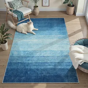 Gradient Blue Carpet, Easy Clean Indoor Outdoor Printed Rug, Soft Area Rug, Soft Durable, Ideal for Living Room Bedroom Dining Hallway Entrance