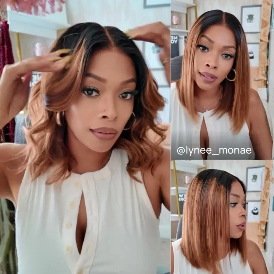 Sunber Brown With Blonde Piano Highlights 7X5 Short Bob Wig with Dark Root Straight Shoulder length Glueless Human Hair Wigs Summervibes