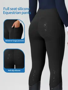 Women's Equestrian Pants with Side Pockets, Anti-Slip Silicone Seat, High Elasticity Quick-Dry, Professional Riding Training, Summer