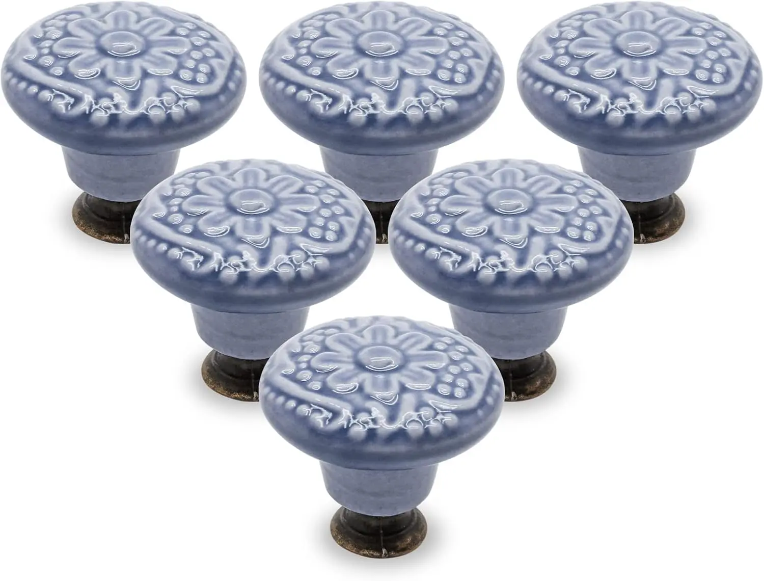 12pcs Greyish Blue Cabinet Knobs, Retro Ceramic Dresr Knobs, 34mm / 1.3" Drawer Pulls Dresr Handles with Mounting Screws