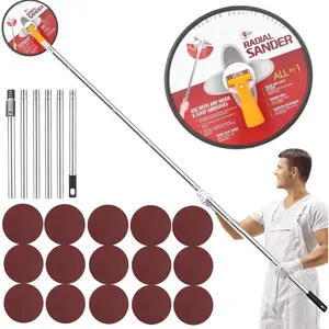Drywall Sander Pole 9 Inch Wall & Ceiling Pole Sander with 360° Rotating Head 12.5-65 Inch Adjustable Extension Pole 2-in-1 Sanding Tool with 18 Sheets 6 Grits 80-320 for Plasterboard Red