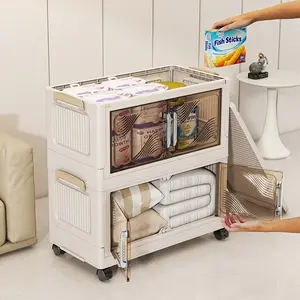 Foldable Storage Cabinet, Multi-layer Dustproof Storage Box with Door, Folding Storage Box, Multifunctional Collapsible Storage Organizer for Living Room Bedroom Kitchen, Organization