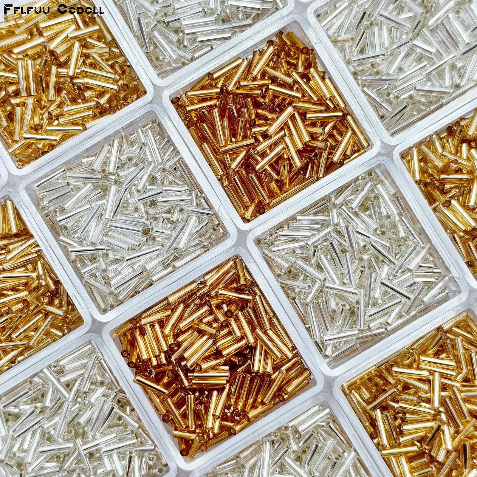 Gold Silver Tube Glass Beads Box & Bag Combo, 330/1320Pcs Shiny Long Bugle Transparent Glass Beading Supplies, DIY Beads Making Materials for Handmade Bracelets Ornaments, Jewelry Making Enthusiasts