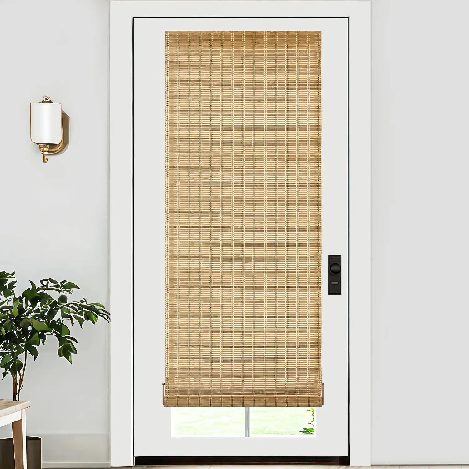 No Drill No Tools Cordless Bamboo Roller Shades Light Filtering Roll Up Blinds Privacy Screen for Windows French Door Porch Patio 26'' W x 70'' H Brown