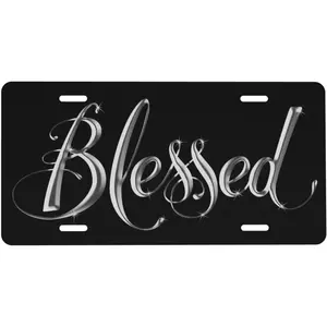 Silver Gold Blessed Front License Plate 6x12 – Christian Religious Aluminum Metal Car Vanity Tag Cover for Truck SUV with 4 Holes Gift for Men Women