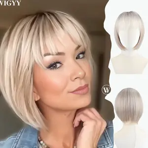 Wigyy Platinum Blonde Bob Elegant Wig with Bang