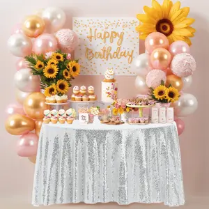 REGALWOVEN 1 Pack Round Tablecloth, Polyester Sequin Table Covers for Dining Room Parties or Wedding