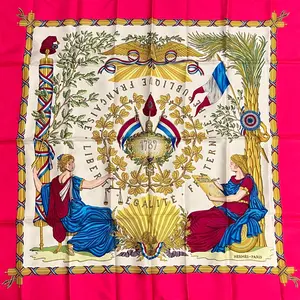 Authentic Hermès “République Française” 90 cm Silk Scarf